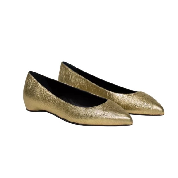 M.Gemi Essato Gold Leather Pointed Toe Flats Shoes Classic Made in Italy size 41 - Picture 1 of 14